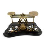 A set of 19th Century brass desk postal scales,