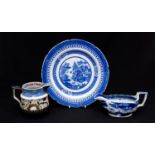 Three items of early 19th Century Stephen Folch Ironstone blue & white china, circa 1825,