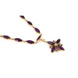 A 19th century yellow metal, amethyst and diamond rivière necklace, with detachable pendant drop,