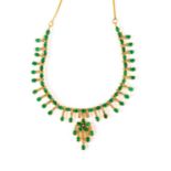 An 18ct yellow gold emerald and diamond collaret drop-fringe necklace,