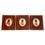 A set of three 19th Century oval portrait profile silhouette miniatures of gentlemen in military