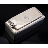 A Scottish William IV plain silver travelling inkwell, rectangular the cover engraved with a crest,