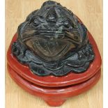A Chinese carved nephrite study of a toad, 20th Century, mouth open, 22cm by 36cm,