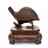 A Japanese bronze koro, Meiji period, 1868-1912, in the form of a bird with chicks,