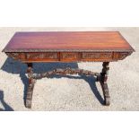 A late 19th Century walnut continental table, fitted with two frieze drawers to front,