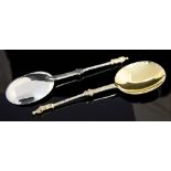 A pair of Victorian silver parcel gilt apostle spoons, George Adams, London, 1881, 4.84 ozt (150.