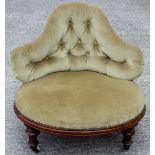 A Victorian mahogany upholstered parlour chair, circa 1860, having a deep buttoned back,