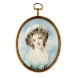 A George III oval portrait miniature, of a beautiful young lady in a white dress, signed Cosway,