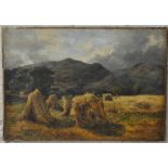 James Faed Jnr. (Scottish 1856-1920), "Harvest time at Highland farm", oil on canvas, signed and