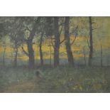 G Boyle, 20th century, "Figure on a woodland path at sunset", executed in the impressionist style,