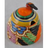 Clarice Cliff for Newport Pottery, a small Orange Gardenia beehive honey pot, Fantasque Bizarre