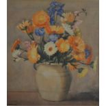 Leadley, "Still life of a vase of flowers", (mid 20th century), watercolour on paper, signed and