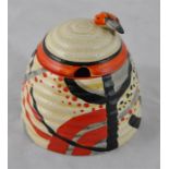 Clarice Cliff for Newport Pottery, a Red Carpet beehive honey pot, Bizarre mark, 9cm high