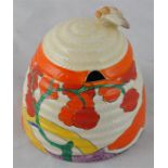 Clarice Cliff for Newport Pottery, a Bridgewater beehive honey pot, Bizarre marks, 9cm high