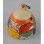 Clarice Cliff for Newport Pottery, a small Orange Melon beehive honey pot, Fantasque Bizarre