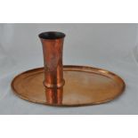 An Arts and Crafts Keswick copper vase and platter, the vase impressed to base with stylised pattern