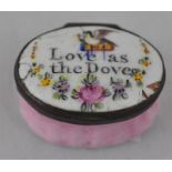 ***REOFFER IN DERBY AUGUST SALE £40/£60***  An 18th century oval Bilston enamel pink patch box,