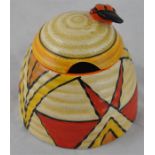 Clarice Cliff for Wilkinson, a Sunburst beehive honey pot, Bizarre marks, 9cm high