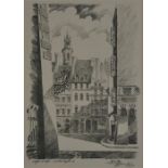 A set of four studies of Warsaw, late 20th century, pen, ink and wash, all indistinctly signed and