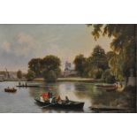 John Mulcaster Carrick, (British 1833-1896), "Ferry at Twickenham", oil on board, signed and dated