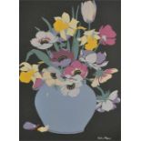 John Mace, "Still life study of a vase of flowers", woodcut colour print, 22cm x 17cm, mounted