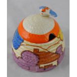 Clarice Cliff for Newport Pottery, a small Blue Autumn beehive honey pot, Fantasque Bizarre marks,