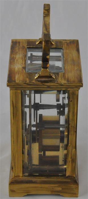 An R E Porter (Bournemouth) brass carriage clock, early 20th century, having white enamel Roman - Image 4 of 4