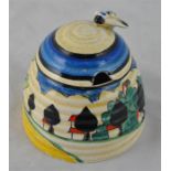 Clarice Cliff for Newport Pottery, a May Avenue beehive honey pot, Bizarre marks, 9cm high