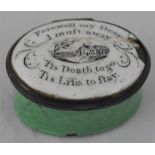***REOFFER IN DERBY AUGUST SALE £60/£80***  An 18th century oval Bilston enamel patch box. the top