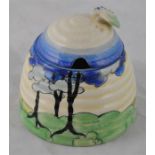 Clarice Cliff for Wilkinson, a Blue Firs beehive honey pot, Bizarre mark, 9cm high CONDITION: Lid