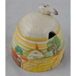 Clarice Cliff for Wilkinson, a small Brookfields beehive honey pot, Clarice mark, 7.5cm high