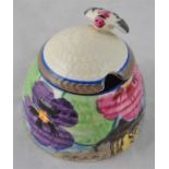 Clarice Cliff for Newport Pottery, a small Delicia Pansies beehive honey pot, Bizarre marks, 7.5cm