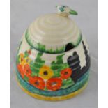 Clarice Cliff for Wilkinson, a Sandon beehive honey pot, Bizarre mark, 9cm high CONDITION: