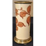 A Victorian glazed ceramic and brass stick/umbrella stand, with an enamelled floral design, height