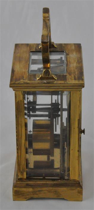 An R E Porter (Bournemouth) brass carriage clock, early 20th century, having white enamel Roman - Image 2 of 4