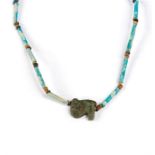 Egyptian Faience Necklace and Wadjet Amulet, Late Period, 664-332 BC A restrung necklace of
