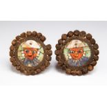South American Moche Inlaid Ear Spools, 200-500 AD A pair of wooden ear spools, each with oval front
