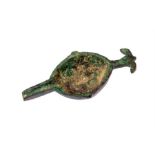 Roman Bronze Lamp Filler with Oval Dished Body, C. 2nd Century AD.