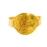 Minoan Ring with Bull Head, 2nd millennium BC. A gold ring with flat band and oval bezel engraved