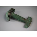 Large bronze "ear"-type handle, the hilt with round, ribbed grip and open crescent pommel. Ex.