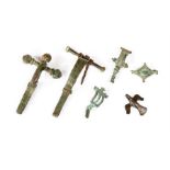 A good group of fibulae and brooches; this group includes a pair of large fibulae, an enameled