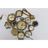 A collection of vintage watches mechanical wind, to include two silver cased fob watches, Moutine,