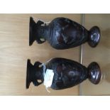 A pair of Japanese Meiji bronze twin handled vases (2)