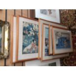 Collection of nine framed 19th-century Japanese ukiyo-e colour woodblock prints,