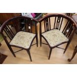 A pair of Edwardian mahogany and inlaid corner chairs,