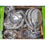 A large collection of silver plated ware, to include a cased pair of ivory hadnled fish servers,