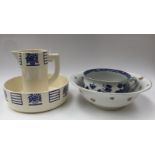 A blue and white wash bowl and stand,