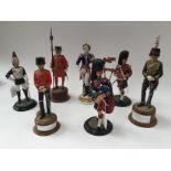 Continental porcelain soldier figures, seven including Capo di Monte 'Le General',