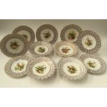 A 19th Century dessert service, possibly Mintons, having hand painted birds,