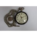 A white metal and niello pocket watch with rose gold inlay cartouche of floral design,